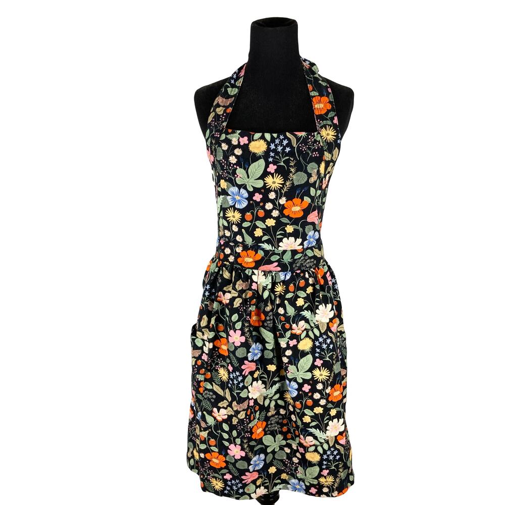 Nwot RIFLE PAPER CO X HEDLEY & BENNETT Apron Linen Cotton Floral Logo Pockets